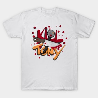 Kill Tony Cartoon Knife  & Mic Design In Red And Yellow (White) T-Shirt